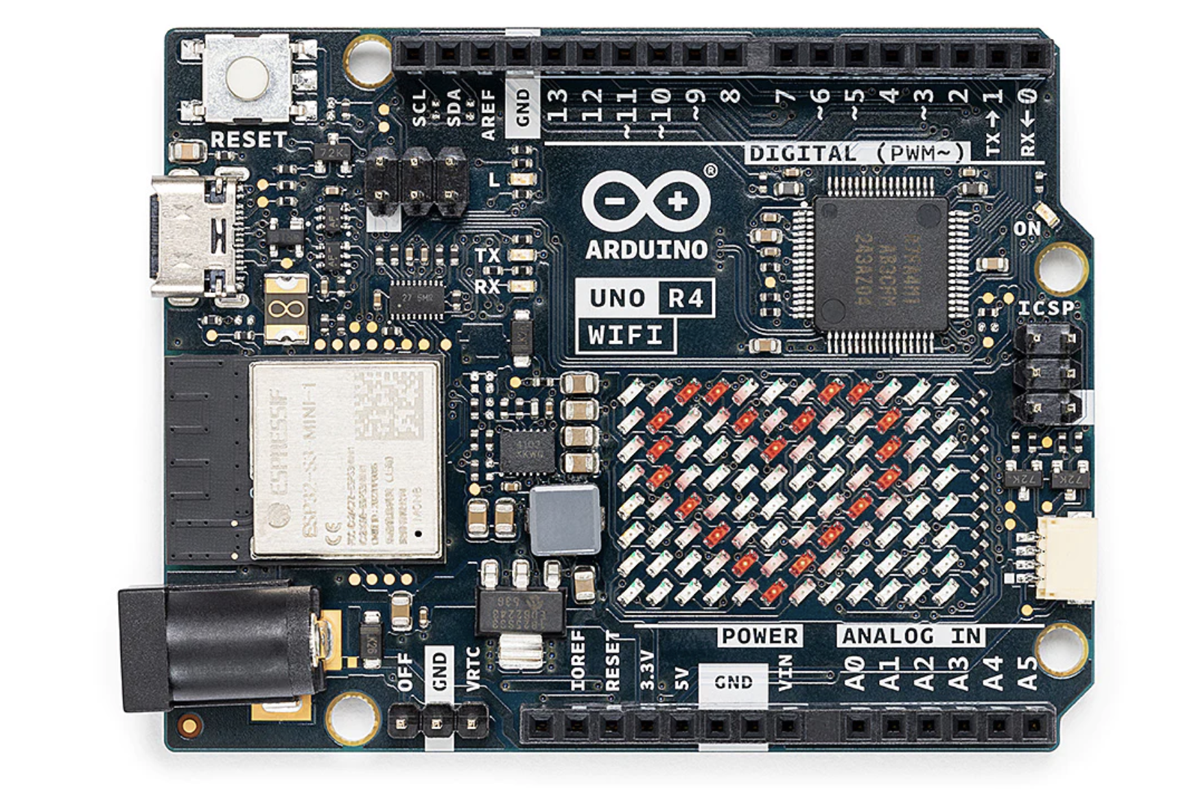 Ilustracja 2. Komputer jednopłytkowy Arduino UNO R4 Wi-Fi oparty na 32-bitowym mikrokontrolerze Renesas RA4M1 (źródło: Arduino)