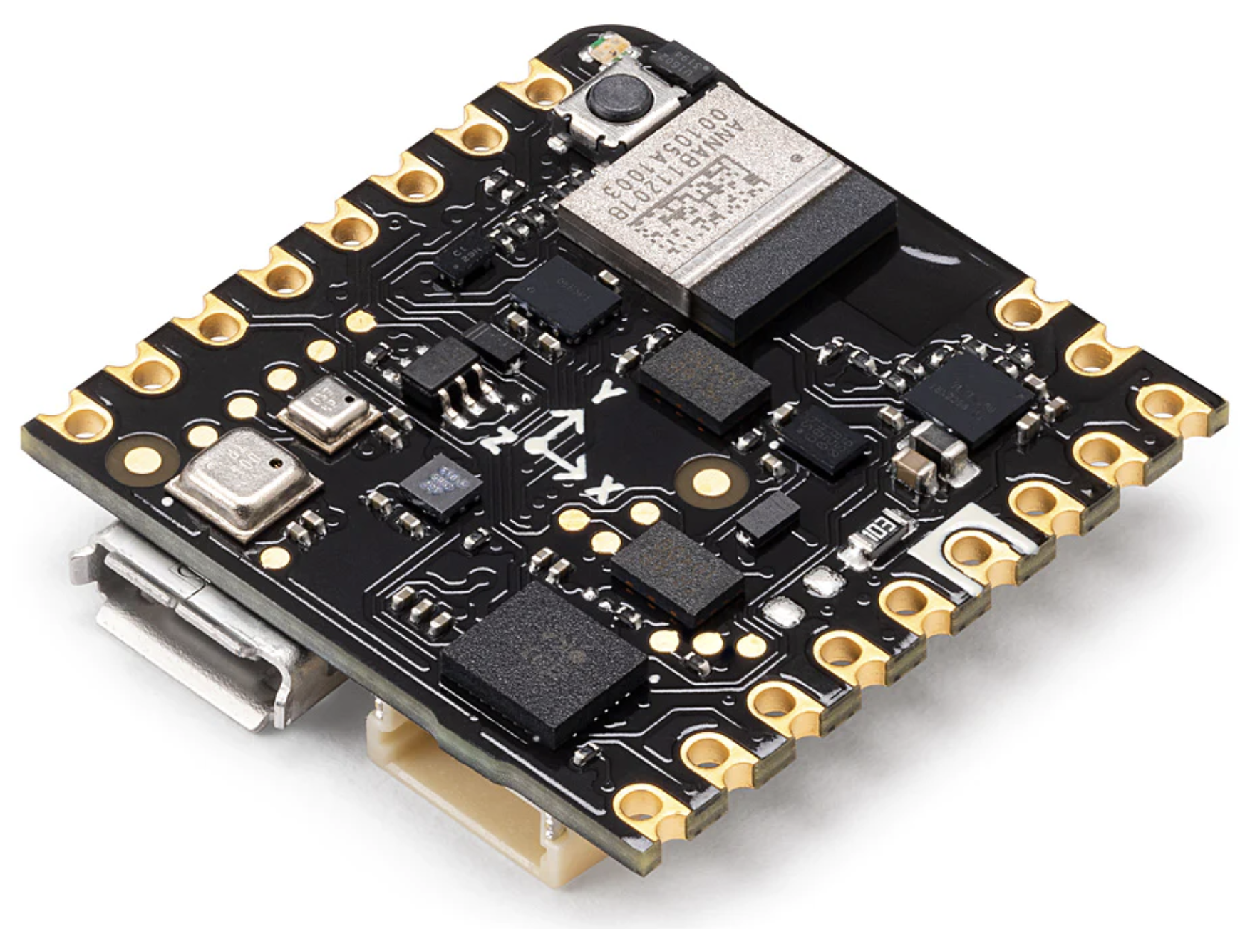 Malutka płytka Arduino Nicla Sense ME ma wymiary zaledwie 22,86 mm × 22,86 mm (źródło: Arduino)