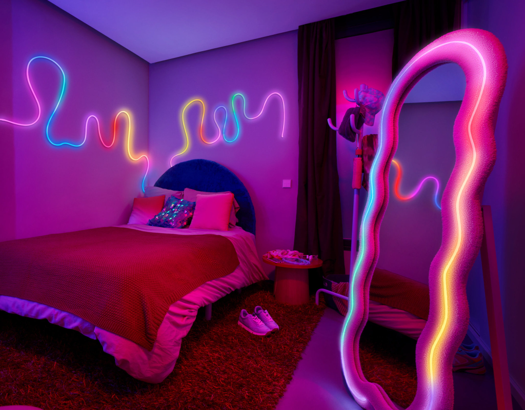 Taśmy LED Connected by WiZ mogą reagować na rytm muzyki wykrywany przez smartfon lub tablet z uruchomioną aplikacją WiZ