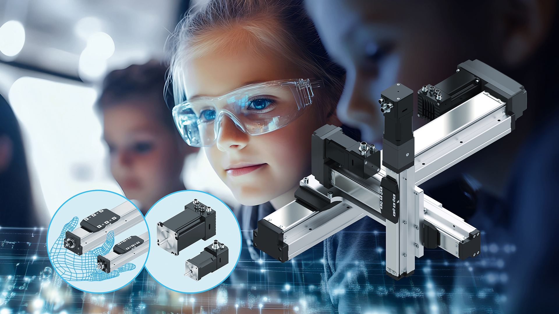 Kompaktowe, oszczędne i szybkie w użyciu: systemy jedno- lub wieloosiowe z małych modułów, w tym silniki krokowe i zintegrowane sterowniki napędów. (Źródło obrazu: Bosch Rexroth AG).